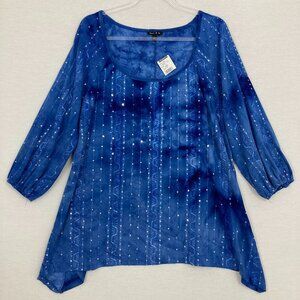 New Sami & Jo Blue Sequins Sparkling Round Neck Soft Stretch Top XL